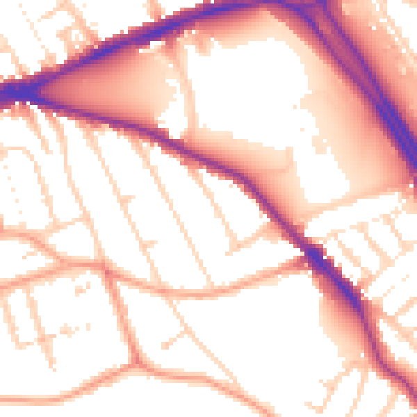 Daytime road noise heatmap for RG6 1QB