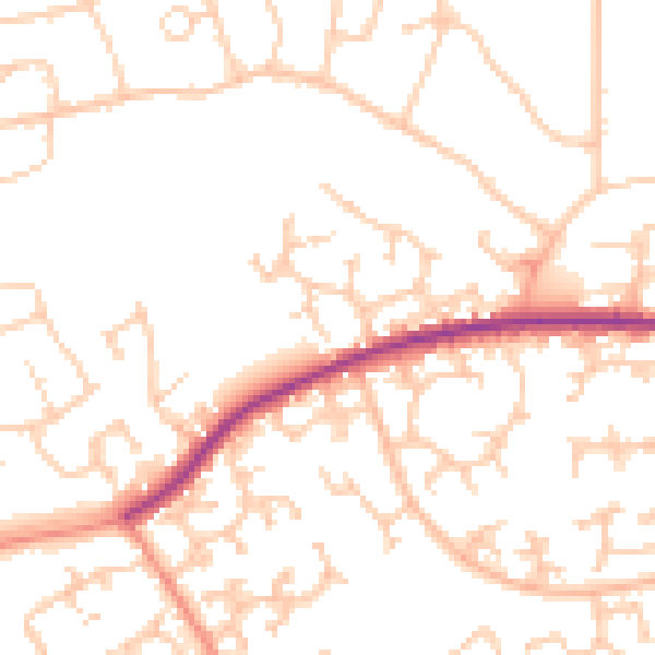 Daytime road noise heatmap for RG6 3BU
