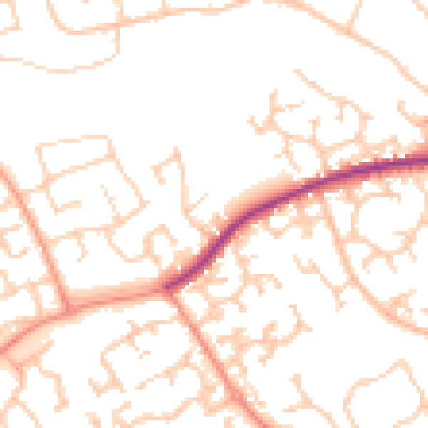 Daytime road noise heatmap for RG6 3DY