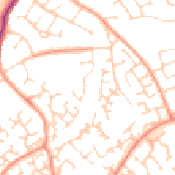 Daytime road noise heatmap for RG6 5AE