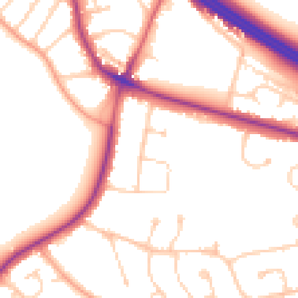 Daytime road noise heatmap for RG6 7DB