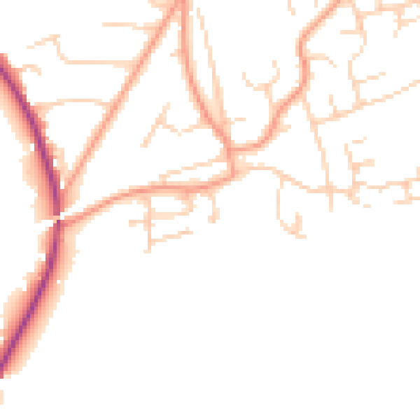 Daytime road noise heatmap for RH10 4JU