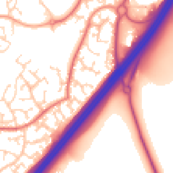 Daytime road noise heatmap for RH10 7NY