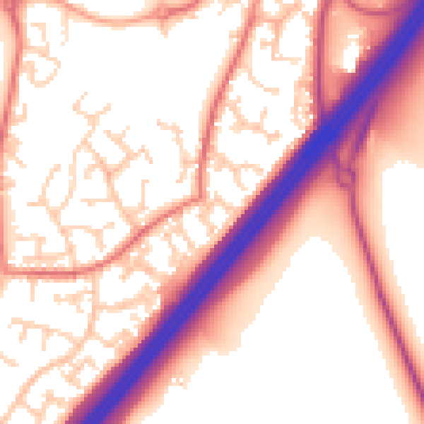 Daytime road noise heatmap for RH10 7QJ