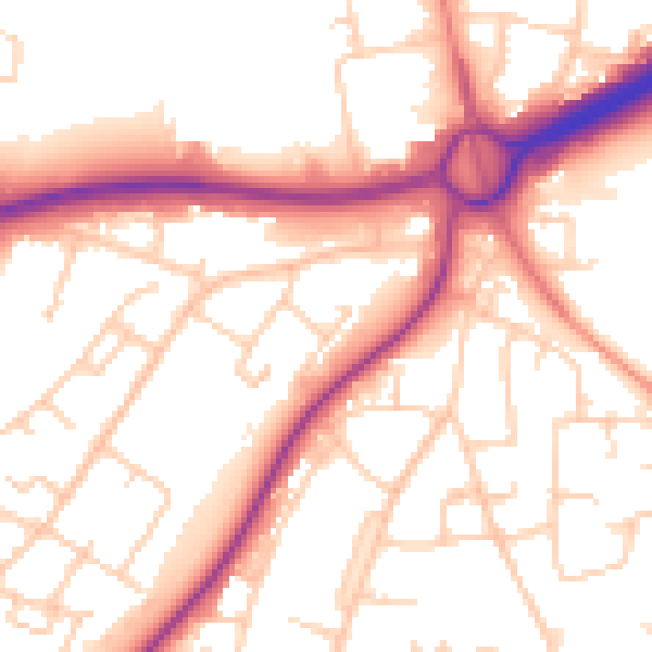 Daytime road noise heatmap for RH10 8EJ