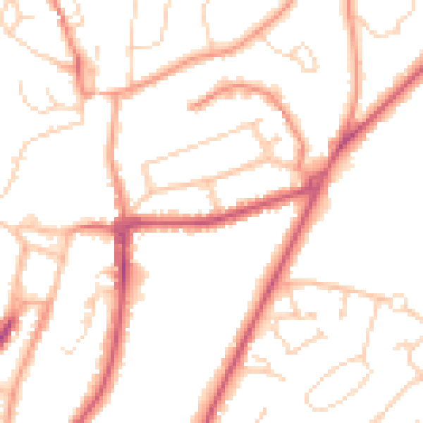 Daytime road noise heatmap for RH16 1EQ