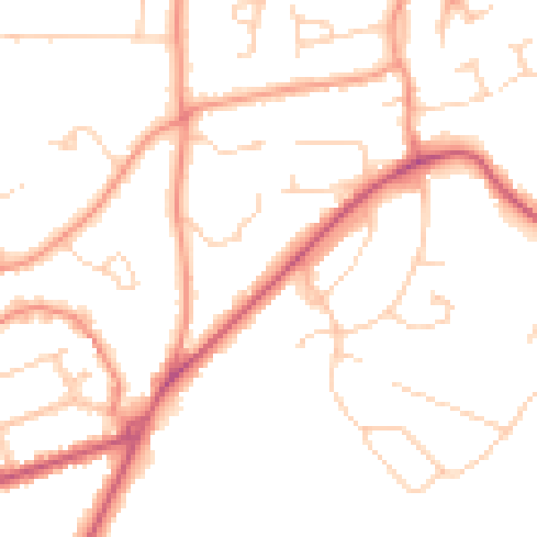 Daytime road noise heatmap for RH16 2AJ