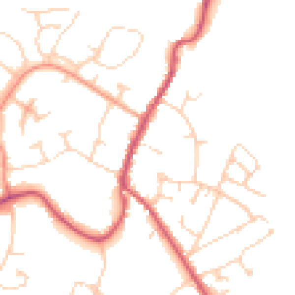Daytime road noise heatmap for RH16 2HW