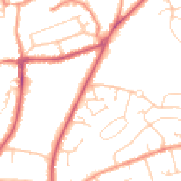 Daytime road noise heatmap for RH16 3BT