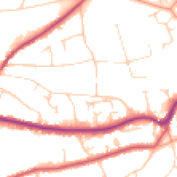 Daytime road noise heatmap for RH2 0AQ