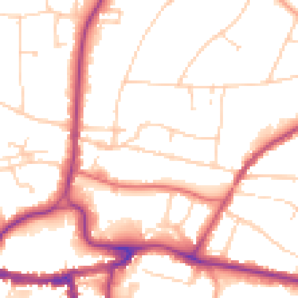 Daytime road noise heatmap for RH2 0BJ