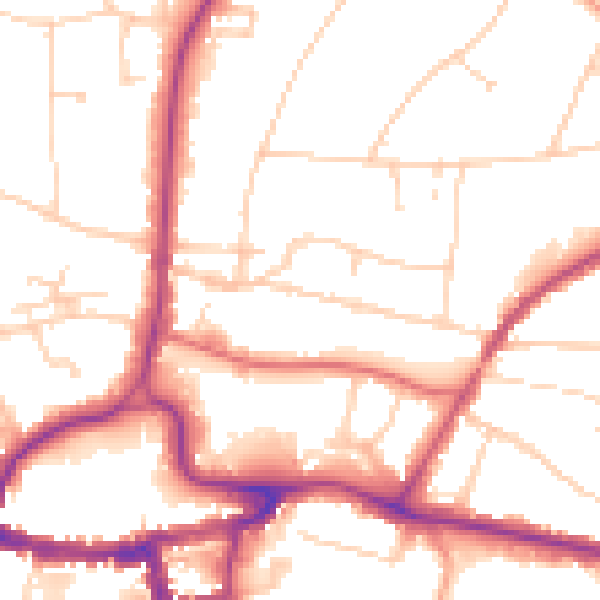 Daytime road noise heatmap for RH2 0BQ