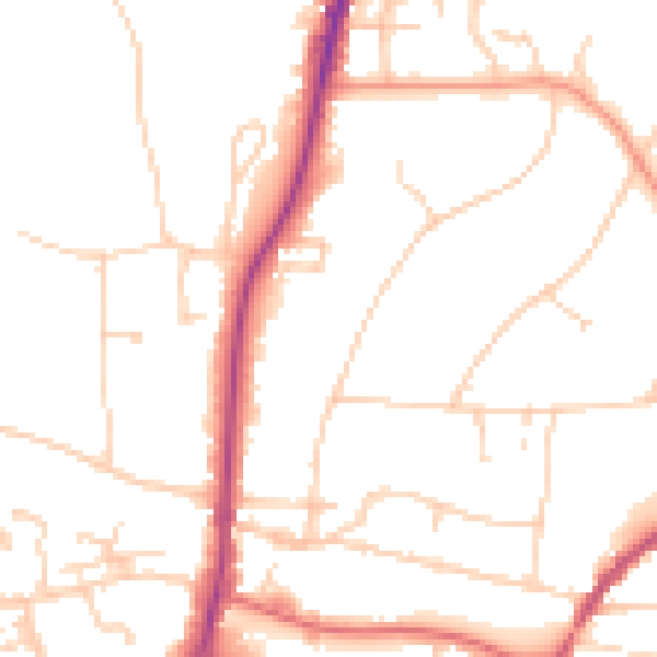 Daytime road noise heatmap for RH2 0BZ