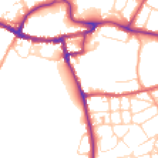 Daytime road noise heatmap for RH2 7AN