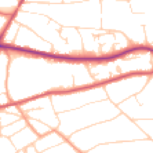 Daytime road noise heatmap for RH2 7BZ