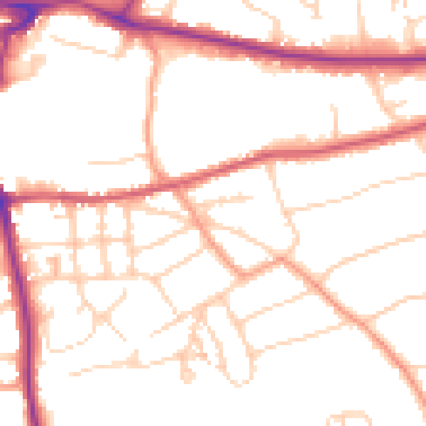Daytime road noise heatmap for RH2 7JW