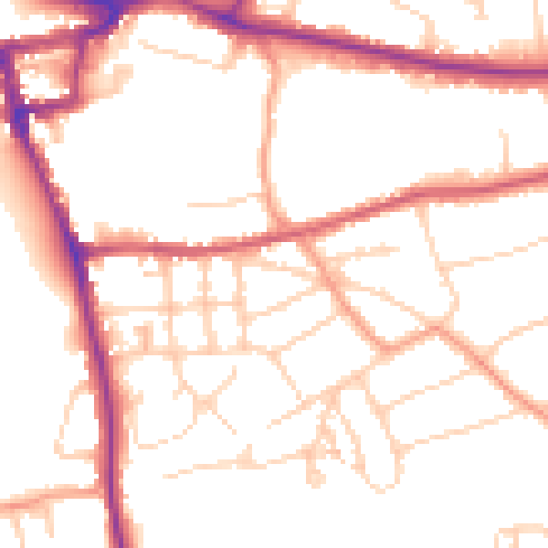 Daytime road noise heatmap for RH2 7JX