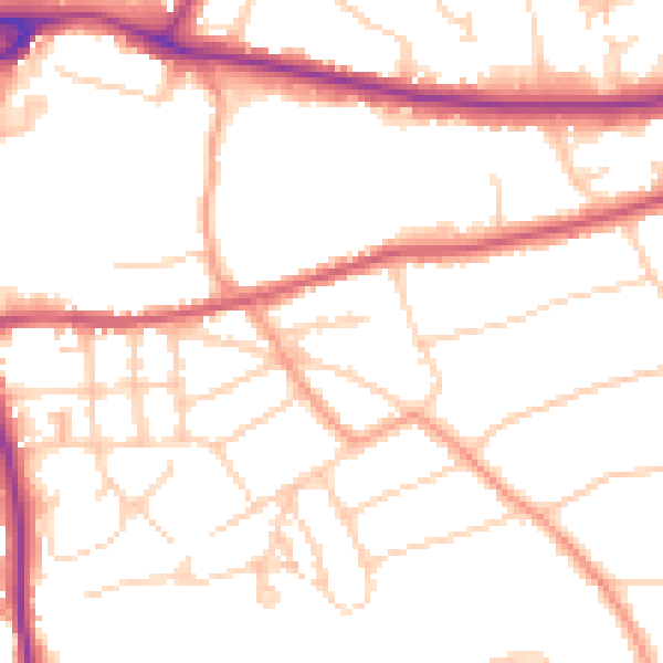 Daytime road noise heatmap for RH2 7JY