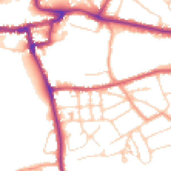 Daytime road noise heatmap for RH2 7LD
