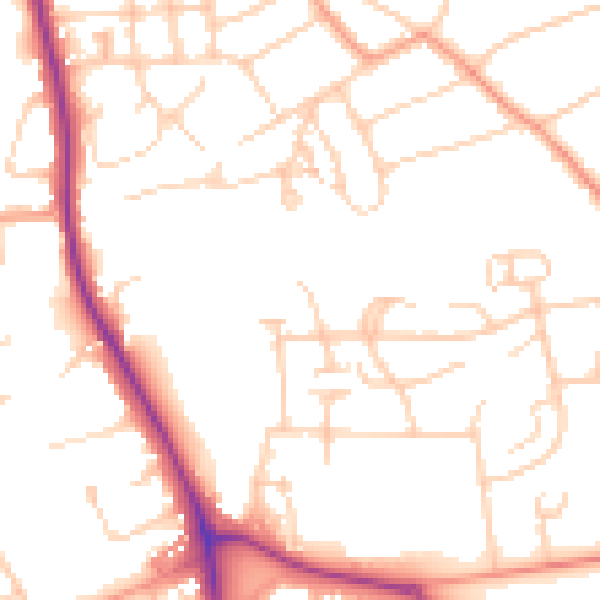Daytime road noise heatmap for RH2 7LZ