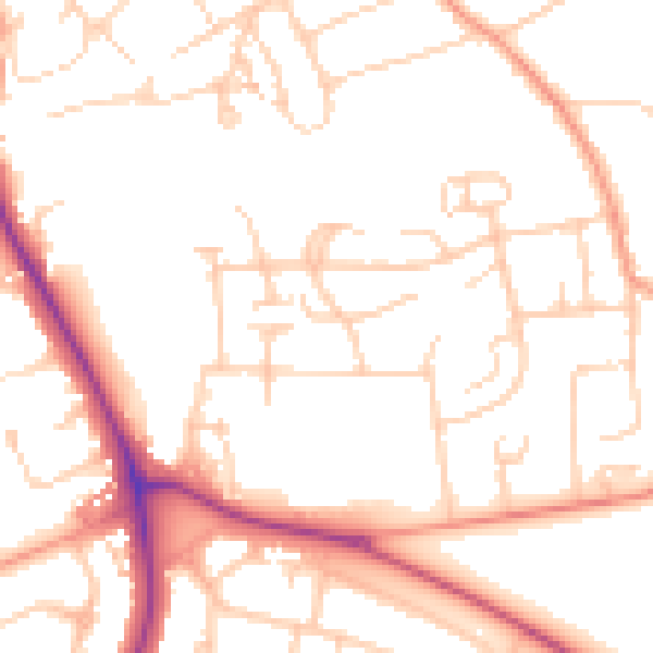 Daytime road noise heatmap for RH2 7NJ