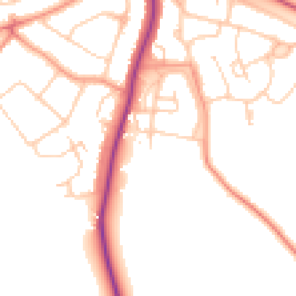 Daytime road noise heatmap for RH2 7QS