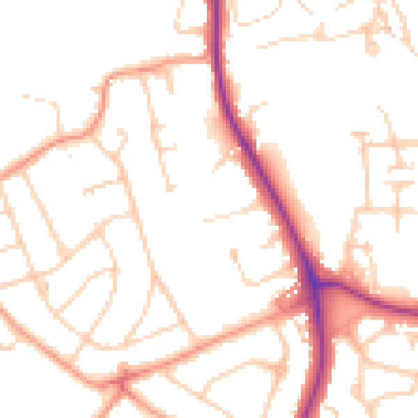 Daytime road noise heatmap for RH2 8AW