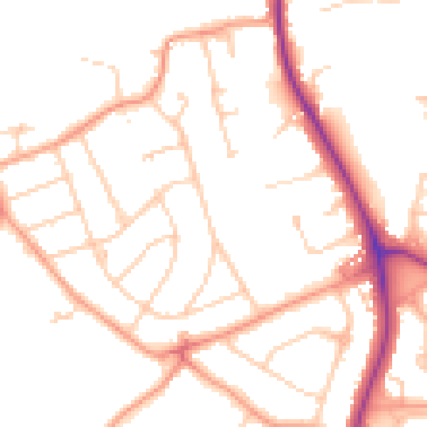 Daytime road noise heatmap for RH2 8ED
