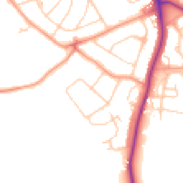 Daytime road noise heatmap for RH2 8ET