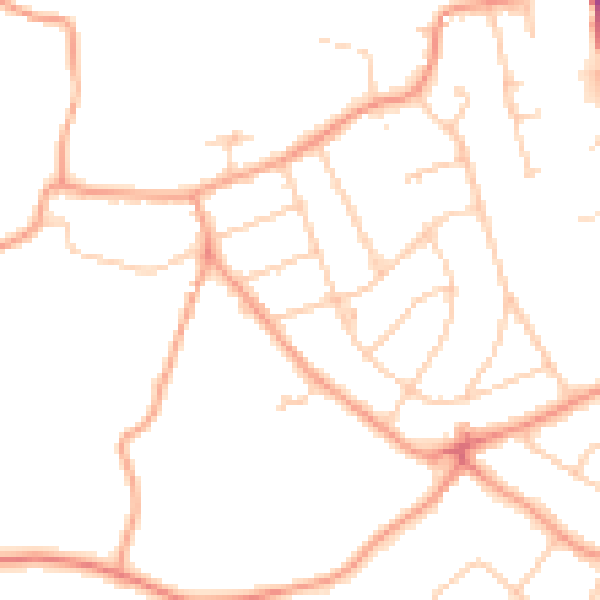 Daytime road noise heatmap for RH2 8JE