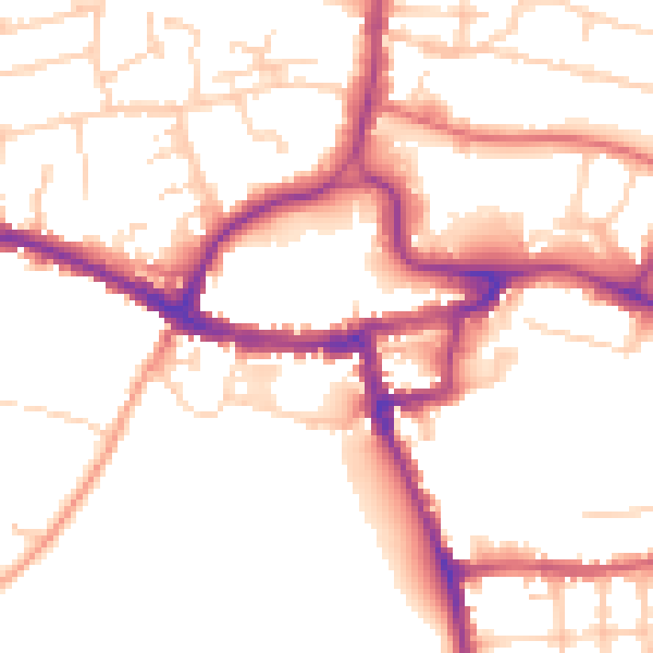 Daytime road noise heatmap for RH2 9AY