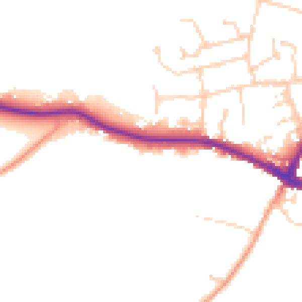 Daytime road noise heatmap for RH2 9BB