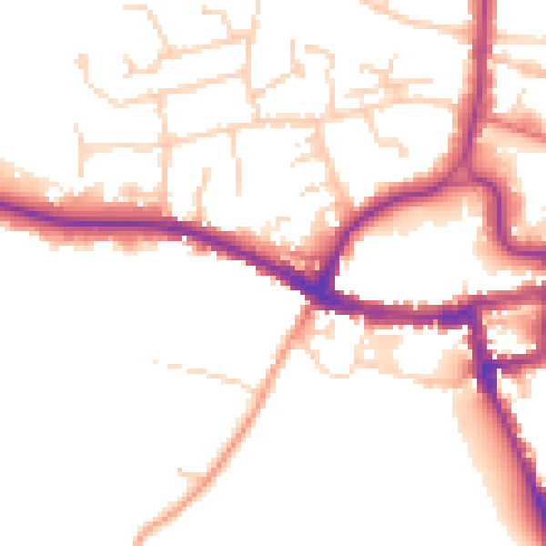 Daytime road noise heatmap for RH2 9BL