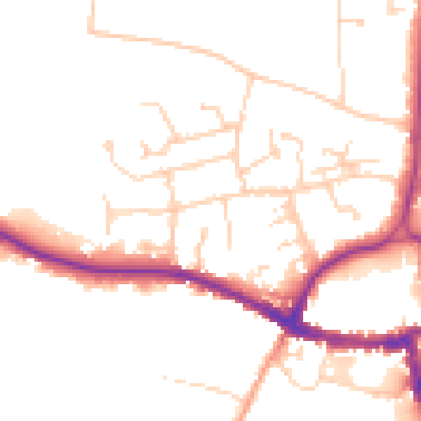 Daytime road noise heatmap for RH2 9DQ