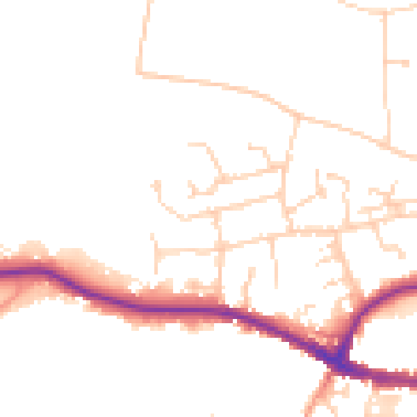 Daytime road noise heatmap for RH2 9DW