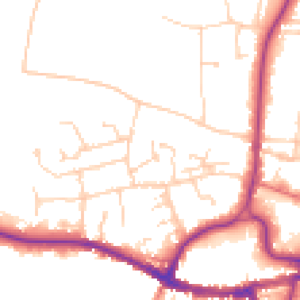 Daytime road noise heatmap for RH2 9EX