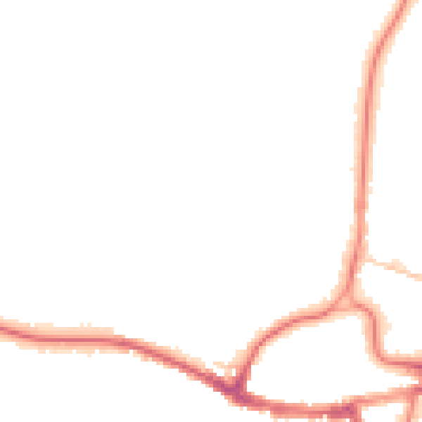 Night-time road noise heatmap for RH2 9EX