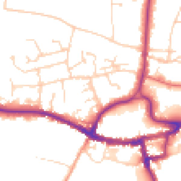 Daytime road noise heatmap for RH2 9HJ