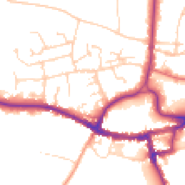 Daytime road noise heatmap for RH2 9HN