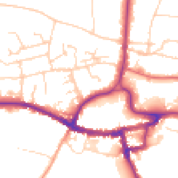 Daytime road noise heatmap for RH2 9HT