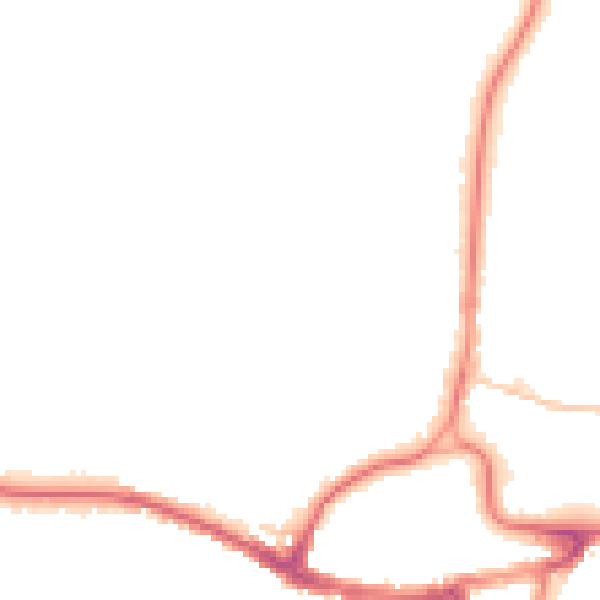 Night-time road noise heatmap for RH2 9JT