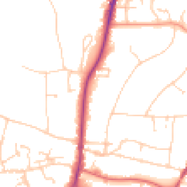 Daytime road noise heatmap for RH2 9NW