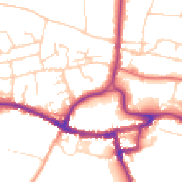 Daytime road noise heatmap for RH2 9PY