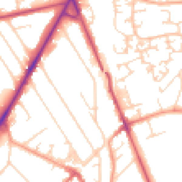 Daytime road noise heatmap for RH6 7BZ