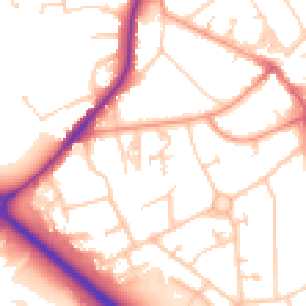 Daytime road noise heatmap for RH6 7DW
