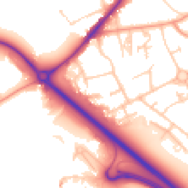 Daytime road noise heatmap for RH6 7EQ