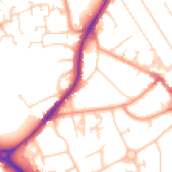 Daytime road noise heatmap for RH6 7EY