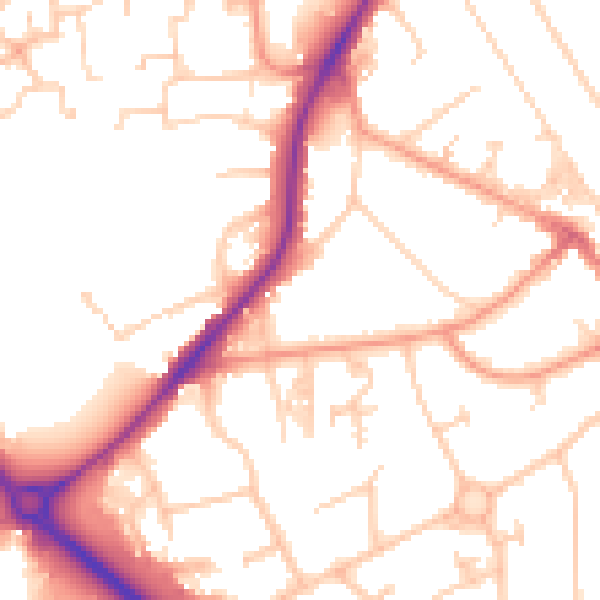 Daytime road noise heatmap for RH6 7HQ