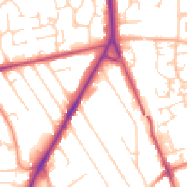 Daytime road noise heatmap for RH6 7JH
