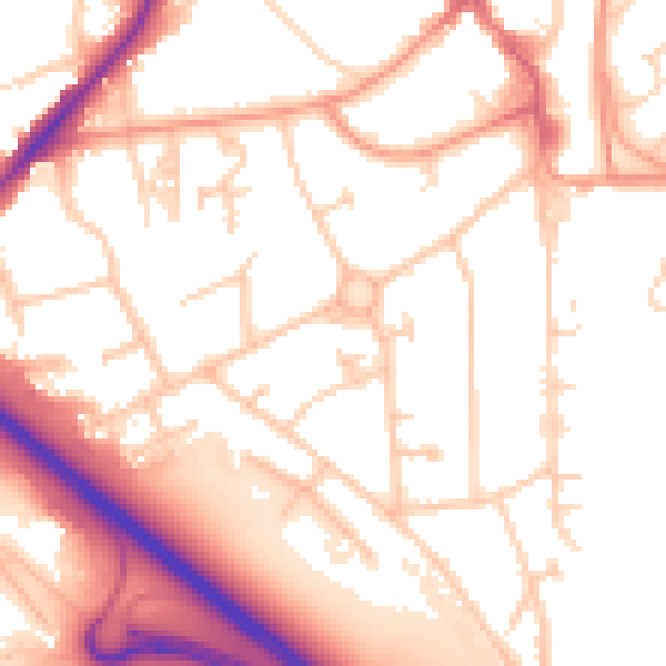 Daytime road noise heatmap for RH6 7LD